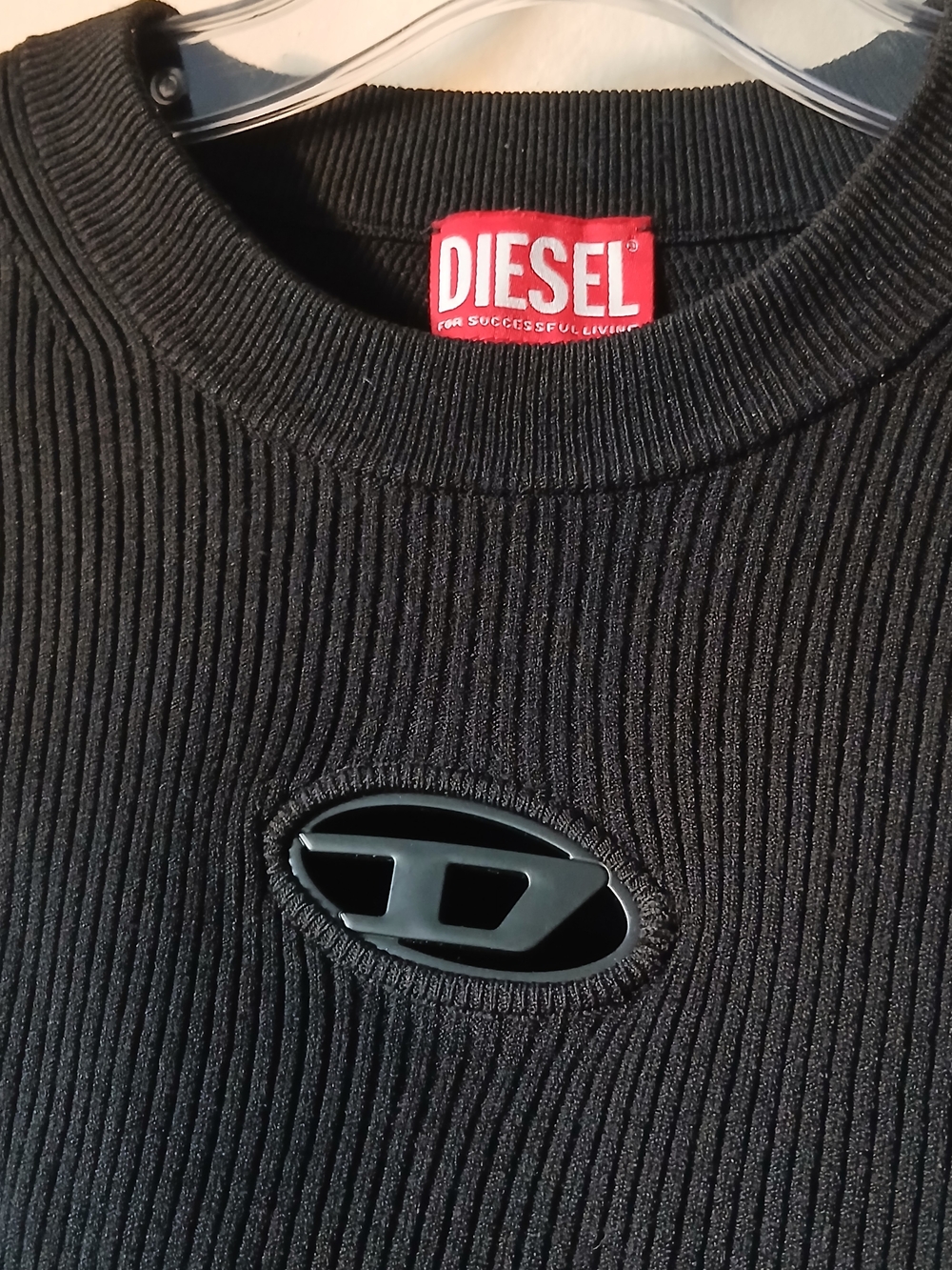 Diesel Ribbed M-ANCHOR-A Top  Crewneck Sweater with Logo Cutout
